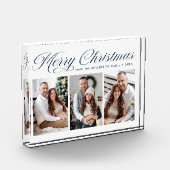 Elegant Navy Calligraphy Script Frohe Weihnachten  Fotoblock (Links)