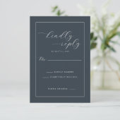 Elegant Navy Calligraphy Template RSVP Karte (Stehend Vorderseite)
