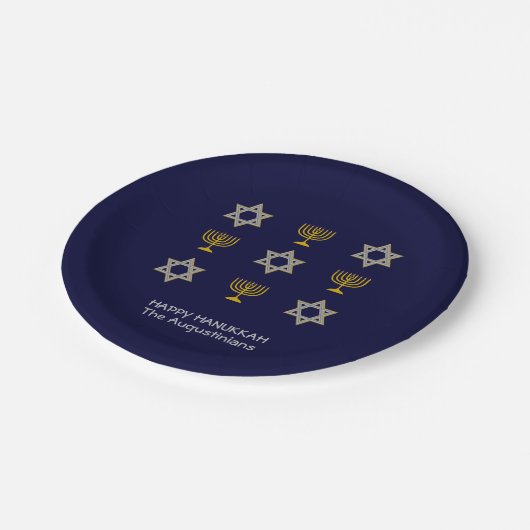Elegant Navy Custom Hanukkah Pappteller (Schrägansicht)