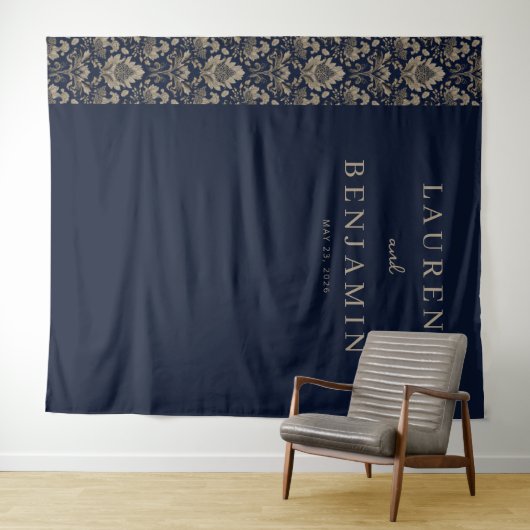 Elegant Navy Damask Wandteppich (Beispiel (Horizontal))