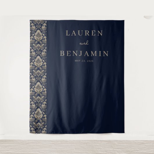 Elegant Navy Damask Wandteppich (Vorderseite)