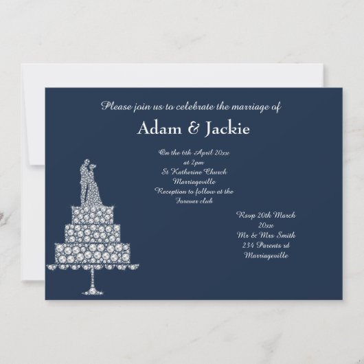 ELEGANT NAVY DIAMOND SET WEDD EINLADUNG (Vorderseite)