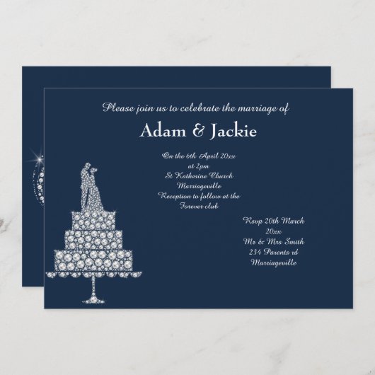 ELEGANT NAVY DIAMOND SET WEDD EINLADUNG (Vorne/Hinten)