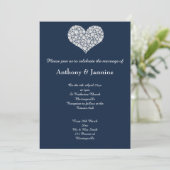 ELEGANT NAVY DIAMOND SWIRL HEART WEDD EINLADUNG (Stehend Vorderseite)
