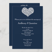 ELEGANT NAVY DIAMOND SWIRL HEART WEDD EINLADUNG (Vorne/Hinten)