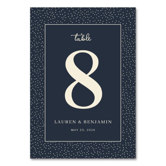 Elegant Navy Dotted Number Tischnummer (Vorderseite)