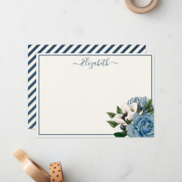 Elegant Navy & Dusty Blue Floral Personalisiert Mitteilungskarte