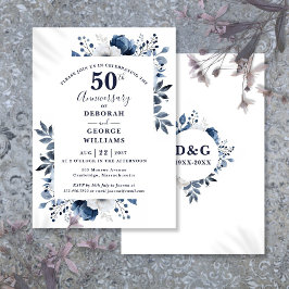 Elegant Navy Floral 50. Hochzeitstag Einladung