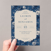 Elegant Navy Floral Acryleinladungen (Insitu (Handheld))