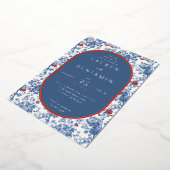Elegant Navy Floral Border Folieneinladung (Gedreht)