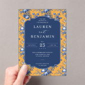 Elegant Navy Floral Mustard Acryleinladungen (Insitu (Handheld))