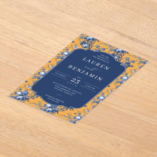 Elegant Navy Floral Mustard Acryleinladungen (Ablage )
