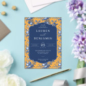 Elegant Navy Floral Mustard Acryleinladungen (In Situ (Hochzeit))