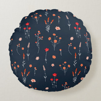 Elegant Navy Floral Round Pillow Rundes Kissen