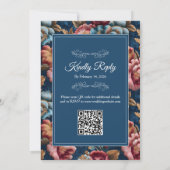 Elegant Navy Floral Teal RSVP QR code Wedding Einladung (Rückseite)