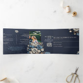 Elegant Navy Floral Tri Fold Einladung (Innenseite)