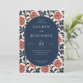Elegant Navy Floral Wedding Invitation Einladung (Stehend Vorderseite)