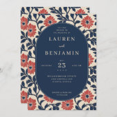 Elegant Navy Floral Wedding Invitation Einladung (Vorne/Hinten)