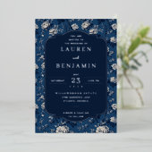 Elegant Navy Floral Wedding Invitation Folieneinladung (Stehend vorne)