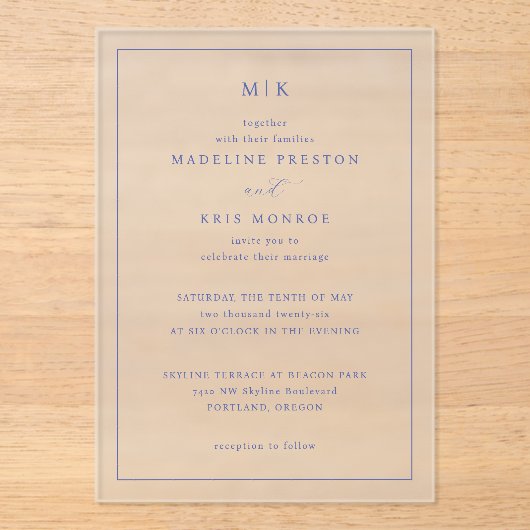 Elegant Navy Formal Invitations Acryleinladungen (Vorderseite)