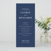 Elegant Navy Formal Wedding Ceremony Programm (Stehend Vorderseite)