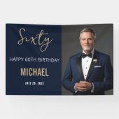 Elegant Navy Gold 60. Geburtstag Banner (Horizontal)