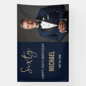 Elegant Navy Gold 60. Geburtstag Banner (Vertikal)