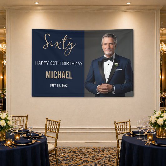 Elegant Navy Gold 60. Geburtstag Banner