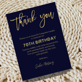 Elegant Navy Gold 70th Birthday Thank You Card Dankeskarte