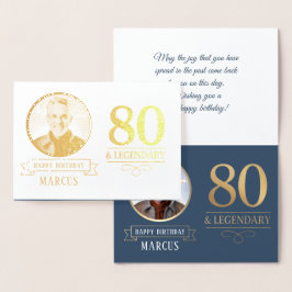 Elegant Navy & Gold 80. & Legendary Birthday Folienkarte