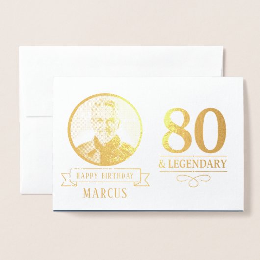 Elegant Navy & Gold 80. & Legendary Birthday Folienkarte (Vorderseite mit Umschlag)
