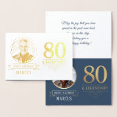 Elegant Navy & Gold 80. & Legendary Birthday Folienkarte (Anzeige)