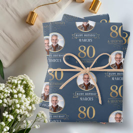 Elegant Navy & Gold 80. & Legendary Birthday Geschenkpapier Set