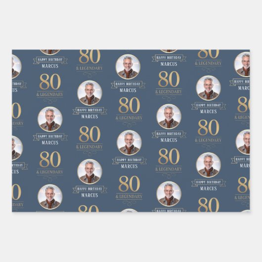Elegant Navy & Gold 80. & Legendary Birthday Geschenkpapier Set (Vorderseite 3)