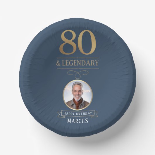 Elegant Navy & Gold 80. & Legendary Birthday Pappteller (Vorderseite)