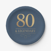 Elegant Navy & Gold 80. & Legendary Birthday Pappteller (Vorderseite)