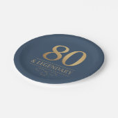 Elegant Navy & Gold 80. & Legendary Birthday Pappteller (Schrägansicht)