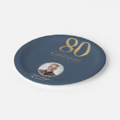 Elegant Navy & Gold 80. & Legendary Birthday Pappteller (Schrägansicht)