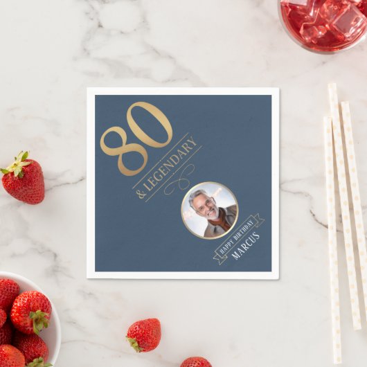 Elegant Navy & Gold 80. & Legendary Birthday Serviette (Beispiel)