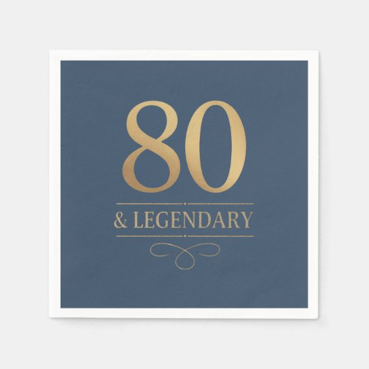 Elegant Navy & Gold 80. & Legendary Birthday Serviette (Vorderseite)