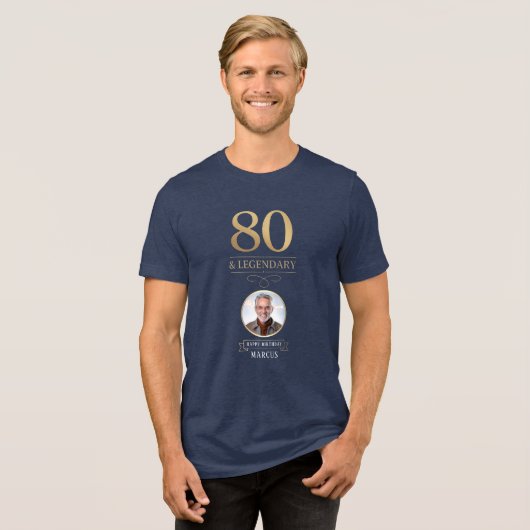 Elegant Navy & Gold 80. & Legendary Birthday Tri-Blend Shirt (Vorderseite voll)