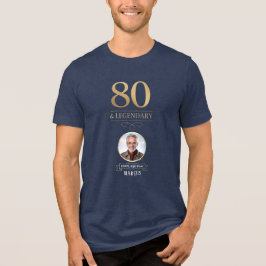 Elegant Navy & Gold 80. & Legendary Birthday Tri-Blend Shirt