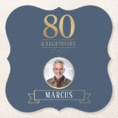 Elegant Navy & Gold 80. & Legendary Birthday Untersetzer (Vorderseite)