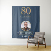 Elegant Navy & Gold 80. & Legendary Birthday Wandteppich (Beispiel)