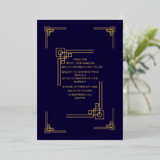 Elegant Navy& Gold Art Deco Personalized Folieneinladung