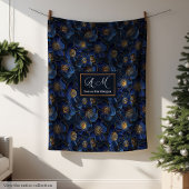 Elegant Navy Gold Blanket Custom Name Floral Art Fleecedecke