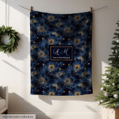 Elegant Navy Gold Blanket Custom Name Floral Art Fleecedecke