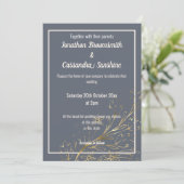 ELEGANT NAVY GOLD BLUSH LEAF WEDD EINLADUNG (Stehend Vorderseite)