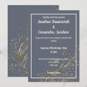 ELEGANT NAVY GOLD BLUSH LEAF WEDD EINLADUNG