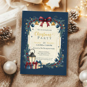 Elegant Navy Gold Christmas Party Einladung